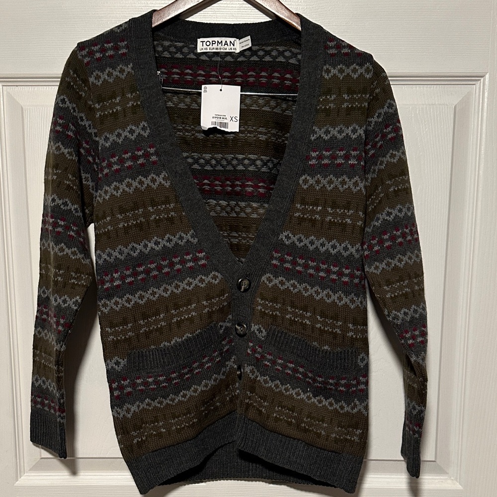 Topman Gray and Red Knit Sweater XS new